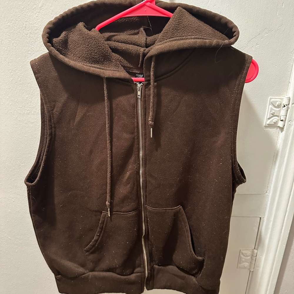 SHEIN Chocolate Brown Hooded Vest